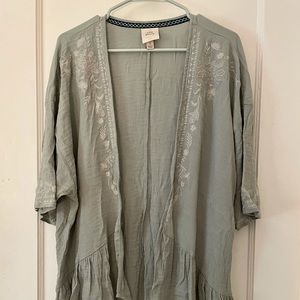 Mint kimono with embroidery